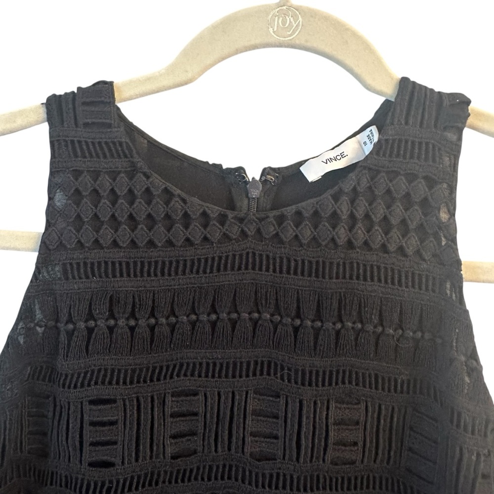 Vince Women’s Size 10 Large Tank Top Geo Lace High Neck Black Eyelet Crochet - Picture 2 of 7